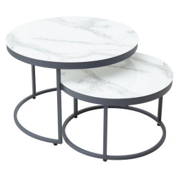 Журнальный столик Эрвин (комплект) Белый мрамор, стекло/ каркас графит, M-city