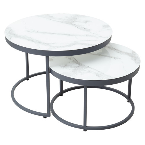 Журнальный столик Эрвин (комплект) Белый мрамор, стекло/ каркас графит, M-city