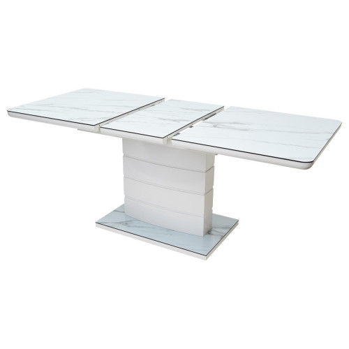 Стол ALTA 140 GREY-WHITE MARBLE/ WHITE глазурованное стекло М-City