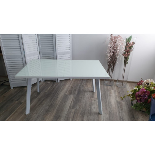 Стол ФИН 140 Белый, стекло/ Белый каркас М-City