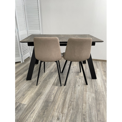 Стол Морис 140 Коричневый мрамор матовый, керамика / черный каркас М-City