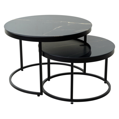 Журнальный стол Эрвин (комплект) Обсидиан, стекло/ черный каркас, M-city