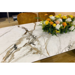 Стол BELLUNO 160 KL-188 Контрастный мрамор матовый, итальянская керамика/ белый каркас М-City