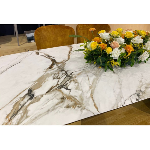 Стол BELLUNO 160 KL-188 Контрастный мрамор матовый, итальянская керамика/ белый каркас М-City