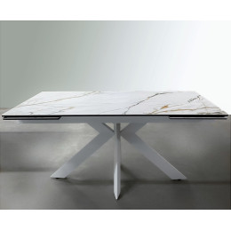 Стол BELLUNO 160 KL-188 Контрастный мрамор матовый, итальянская керамика/ белый каркас М-City