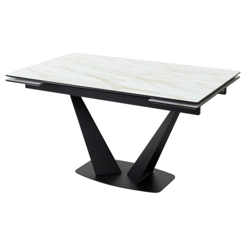 Стол Ниагара 160 БЕЖЕВЫЙ МРАМОР, стекло / ЧЕРНЫЙ М-City