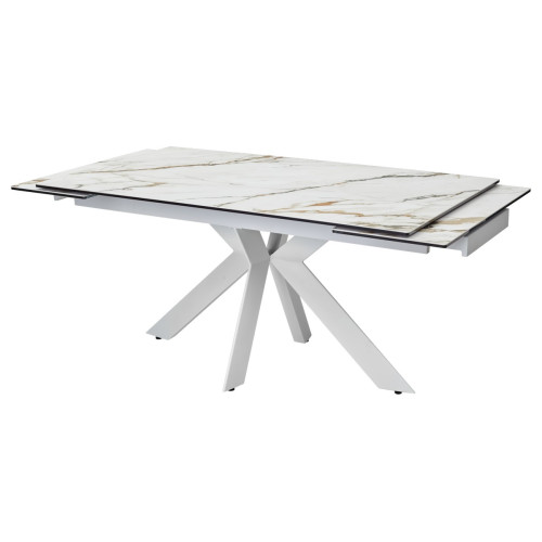 Стол BELLUNO 160 KL-188 Контрастный мрамор матовый, итальянская керамика/ белый каркас М-City