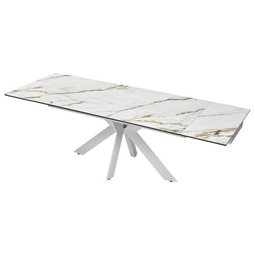 Стол BELLUNO 160 KL-188 Контрастный мрамор матовый, итальянская керамика/ белый каркас М-City