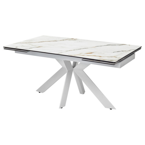 Стол BELLUNO 160 KL-188 Контрастный мрамор матовый, итальянская керамика/ белый каркас М-City