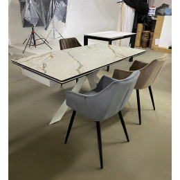 Стол BELLUNO 160 KL-188 Контрастный мрамор матовый, итальянская керамика/ белый каркас М-City