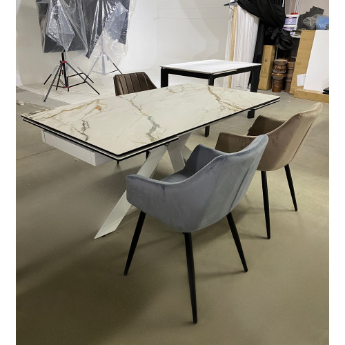 Стол BELLUNO 160 KL-188 Контрастный мрамор матовый, итальянская керамика/ белый каркас М-City