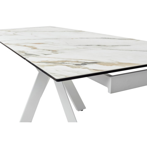 Стол BELLUNO 160 KL-188 Контрастный мрамор матовый, итальянская керамика/ белый каркас М-City
