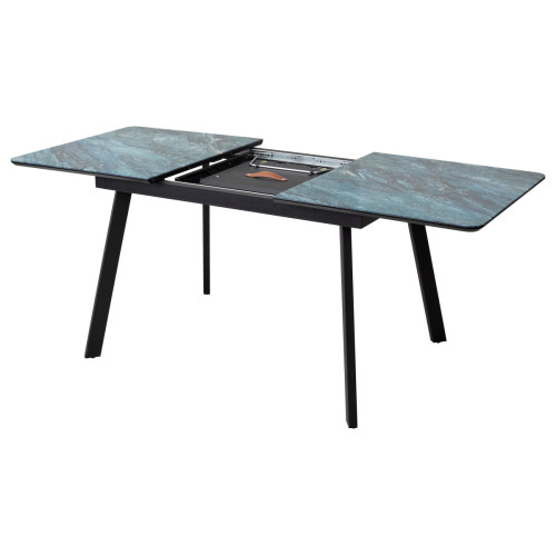 Стол АРУБА 140 АКВАМАРИН, стекло/ ЧЕРНЫЙ каркас М-City