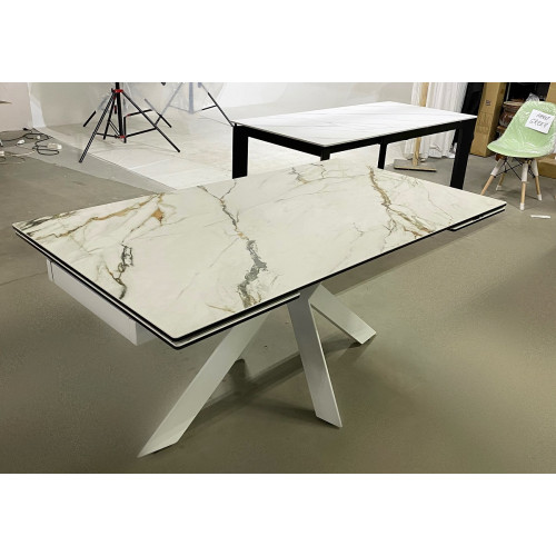 Стол BELLUNO 160 KL-188 Контрастный мрамор матовый, итальянская керамика/ белый каркас М-City