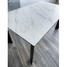 Стол CREMONA 160 KL-99 Белый мрамор матовый, итальянская керамика / черный каркас М-City