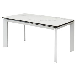 Стол CREMONA 160 HIGH GLOSS STATUARIO Белый мрамор глянцевый, керамика/ белый каркас М-City