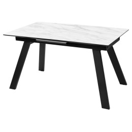 Стол Морис 140 БЕЛЫЙ МРАМОР САТИНАТ, стекло / черный, М-City