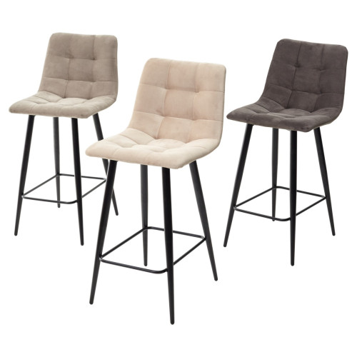 Полубарный стул CHILLI-QB латте #25, велюр / черный каркас (H=66cm) М-City