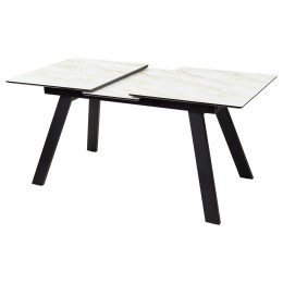 Стол Морис 140 Бежевый мрамор, стекло/черный каркас М-City