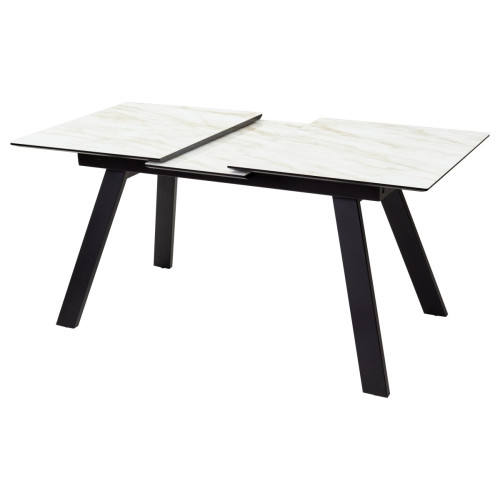 Стол Морис 140 Бежевый мрамор, стекло/черный каркас М-City