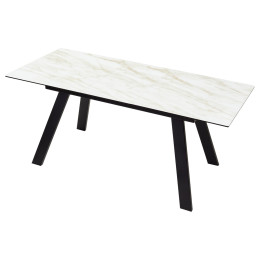 Стол Морис 140 Бежевый мрамор, стекло/черный каркас М-City
