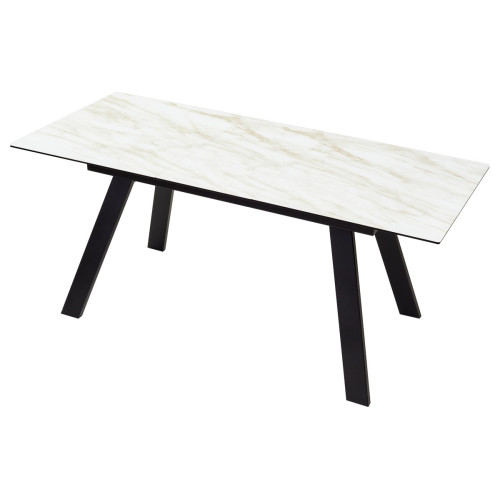 Стол Морис 140 Бежевый мрамор, стекло/черный каркас М-City