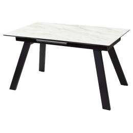 Стол Морис 140 Бежевый мрамор, стекло/черный каркас М-City