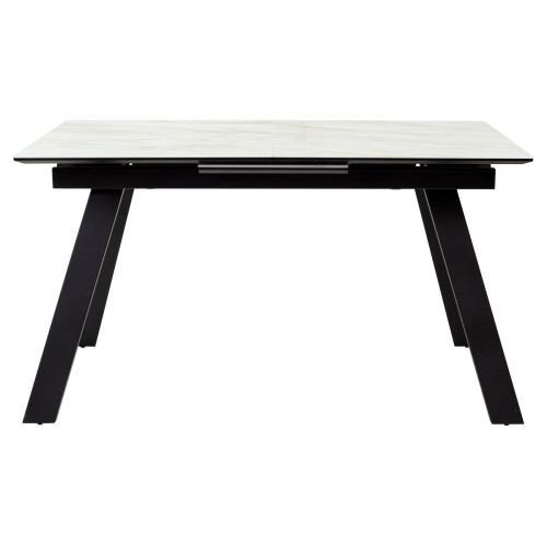 Стол Морис 140 Бежевый мрамор, стекло/черный каркас М-City