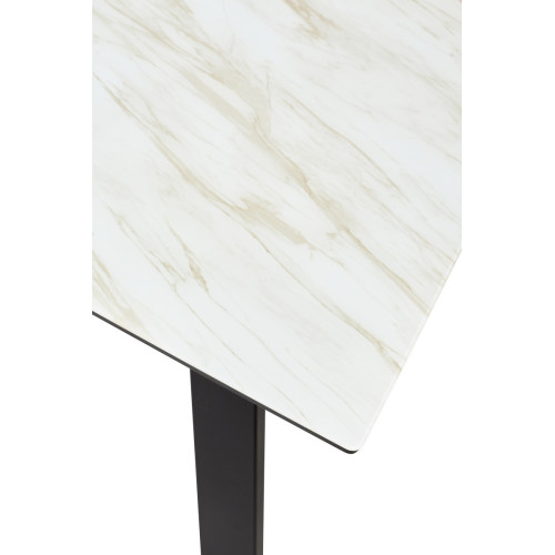 Стол Морис 140 Бежевый мрамор, стекло/черный каркас М-City