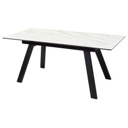 Стол Морис 140 Бежевый мрамор, стекло/черный каркас М-City