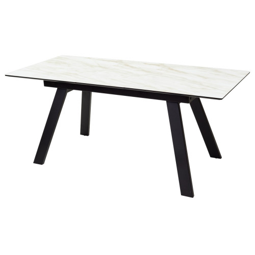 Стол Морис 140 Бежевый мрамор, стекло/черный каркас М-City