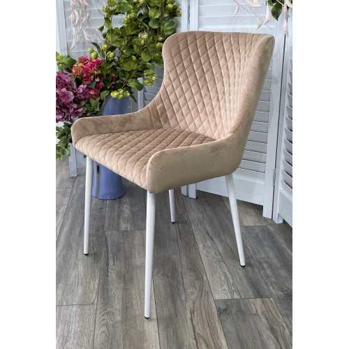 Стул САЛЬЕРИ, цвет бежевый #C03, велюр / белый каркас М-City