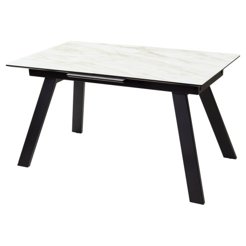 Стол Морис 140 БЕЖЕВЫЙ МРАМОР, стекло/ ЧЕРНЫЙ М-City