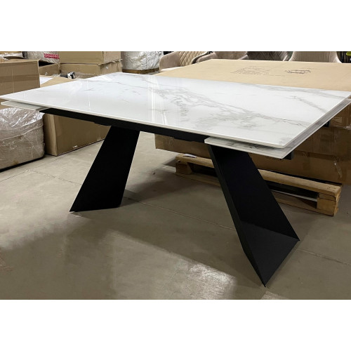 Стол Купер 160 Белый мрамор, стекло / черный каркас М-City