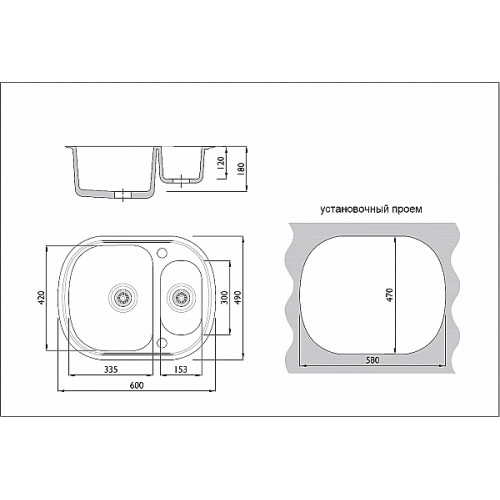Мойка врезная 604918/0,8 1.5Ч (левая)