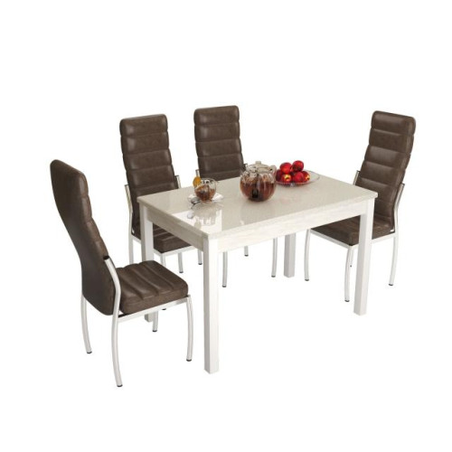 Стол обеденный Бостон-2 (металл белый/кремовый гранит)