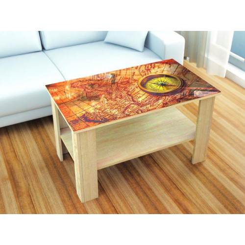 Стол журнальный «Консул-6» с фотопечатью География (Дуб сонома)