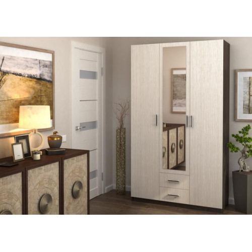 Шкаф трех створчатый с ящиками и зеркалом Трио