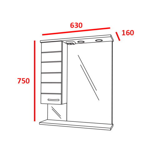 Зеркало Таис 60 см шкаф справа, свет, выкл., розетка белый каннелюр 16286