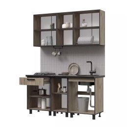 Кухня Эдинбург 1.6 Фасад ЖЕЛЕЗНЫЙ КАМЕНЬ/Корпус ДУБ КРАФТ СЕРЫЙ