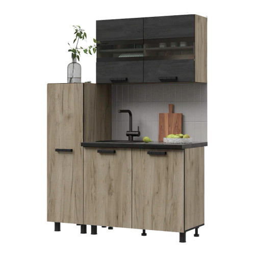 Кухня Эдинбург 1.4 с пеналом Фасад ЖЕЛЕЗНЫЙ КАМЕНЬ/Корпус ДУБ КРАФТ СЕРЫЙ