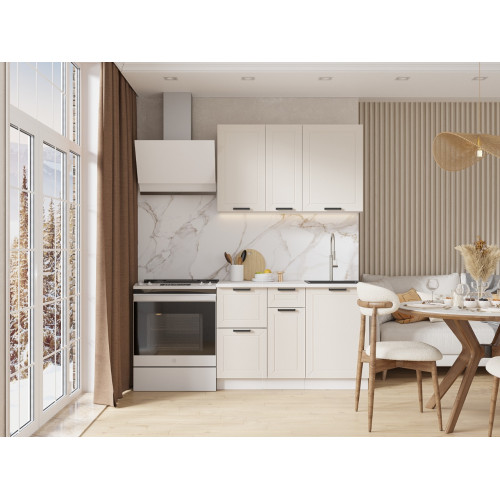Кухня Альфа 1,2 м холст белый (корпус белый, столешница мрамор лацио)