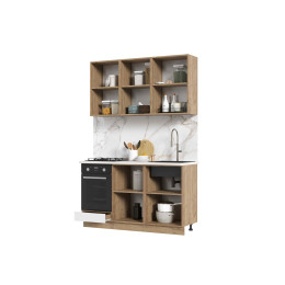 Кухня Мария 1,4 м дуб крафт золото/белый (столешница дуб вотан)