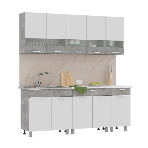 Кухня Денвер 2,0 Фасад БЕЛЫЙ/Корпус АТЕЛЬЕ СВЕТЛОЕ