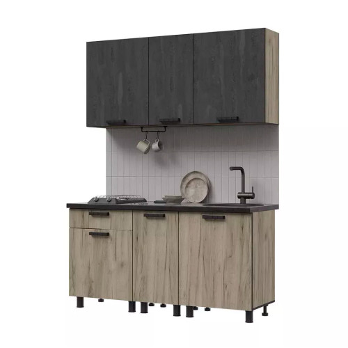 Кухня Эдинбург 1.6 Фасад ЖЕЛЕЗНЫЙ КАМЕНЬ/Корпус ДУБ КРАФТ СЕРЫЙ