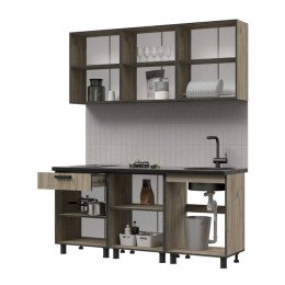 Кухня Эдинбург 1.8 Фасад ЖЕЛЕЗНЫЙ КАМЕНЬ/Корпус ДУБ КРАФТ СЕРЫЙ