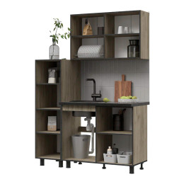 Кухня Эдинбург 1.4 с пеналом Фасад ЖЕЛЕЗНЫЙ КАМЕНЬ/Корпус ДУБ КРАФТ СЕРЫЙ