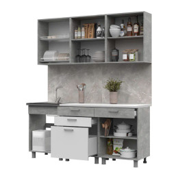 Кухня Денвер 1,8 Фасад БЕЛЫЙ/Корпус АТЕЛЬЕ СВЕТЛОЕ