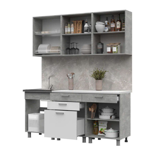 Кухня Денвер 1,8 Фасад БЕЛЫЙ/Корпус АТЕЛЬЕ СВЕТЛОЕ