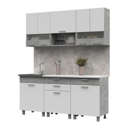 Кухня Денвер 1,8 Фасад БЕЛЫЙ/Корпус АТЕЛЬЕ СВЕТЛОЕ